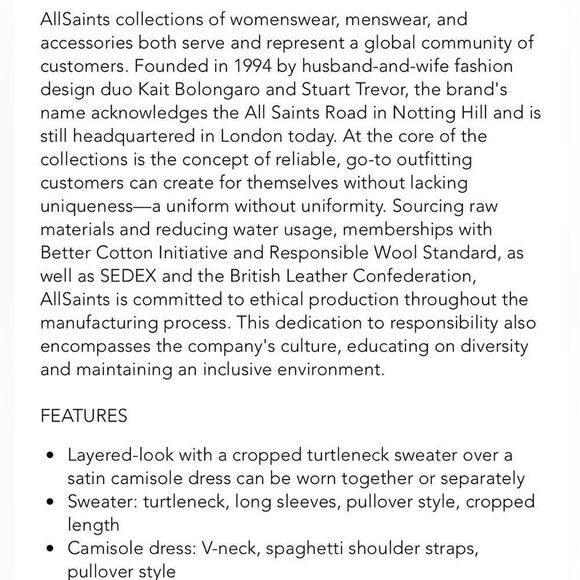 All Saints Dress Two in One Tierny Roll Neck Sweater Slip Midi Brown Camel Med - Picture 6 of 13